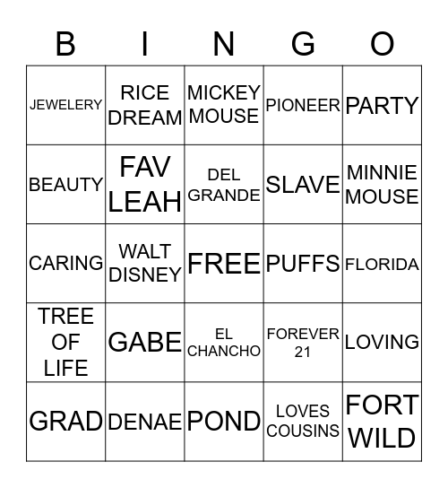 THINGS ABOUT GABE Bingo Card