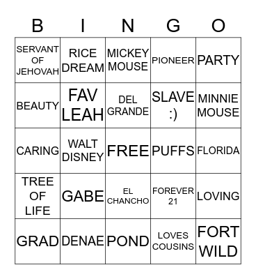 THINGS ABOUT GABE Bingo Card