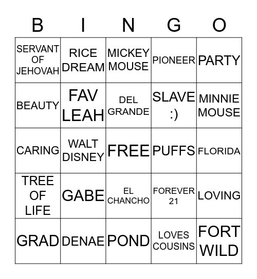 THINGS ABOUT GABE Bingo Card