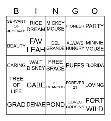 THINGS ABOUT GABE Bingo Card