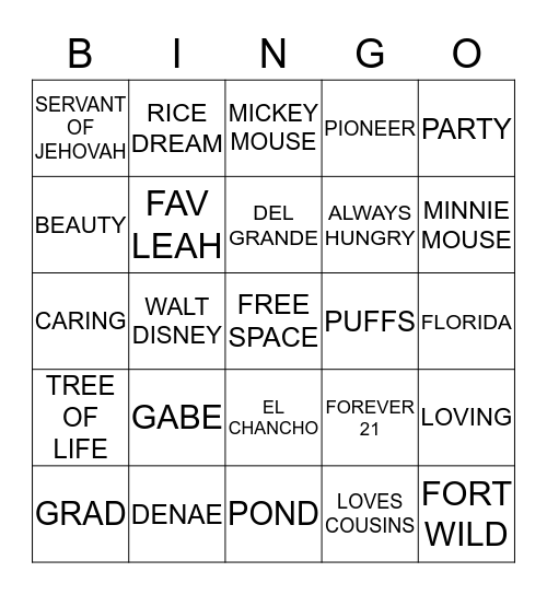 THINGS ABOUT GABE Bingo Card