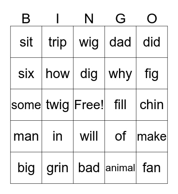 Lesson 7 Bingo Card