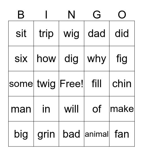 Lesson 7 Bingo Card