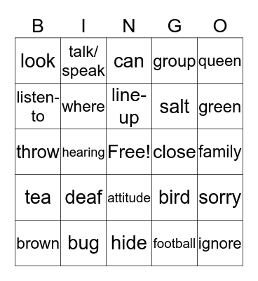 CL:1-5 & A,B,F,G Bingo Card