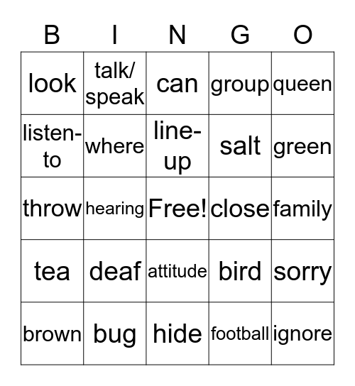 CL:1-5 & A,B,F,G Bingo Card