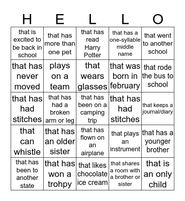 Find Someone....... Bingo Card