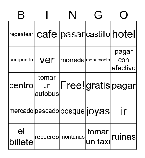 Spanish' Bingo Card