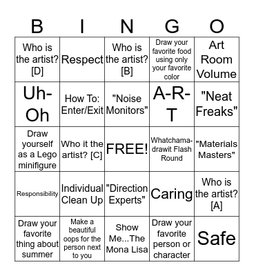 Eggers Art Room Bingo Card