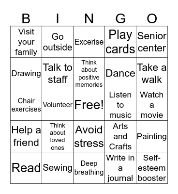 Healthy Lifestyles Bingo Card