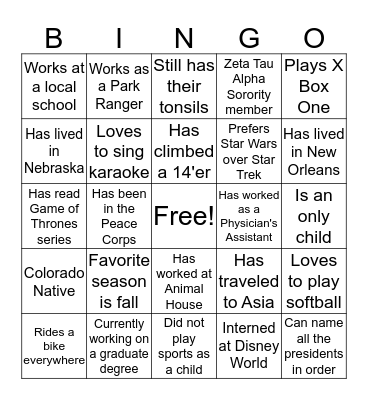 Core Training October 2017 Bingo Card