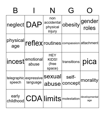 Early Childhood BINGO Card