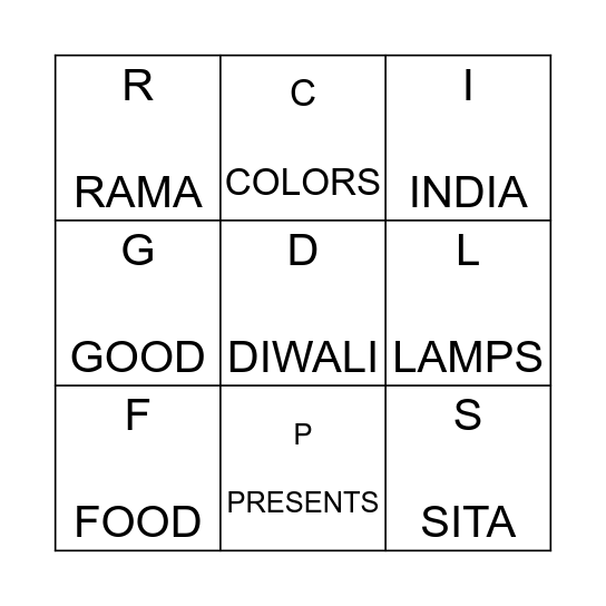 DIWALI Bingo Card