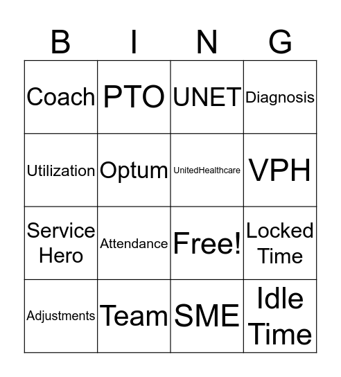 Team Huff BINGO Card