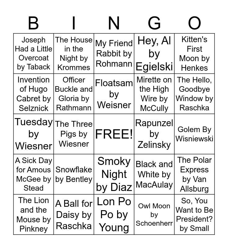 Best Books For Preschoolers Bingo Card