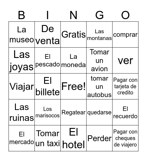spanish vocabulary Bingo Card
