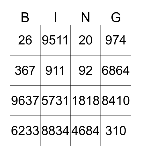 Getallen tot 10000 Bingo Card