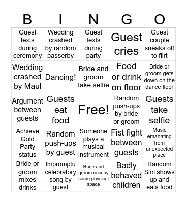 Rebels!Sims Wedding Bingo! Bingo Card