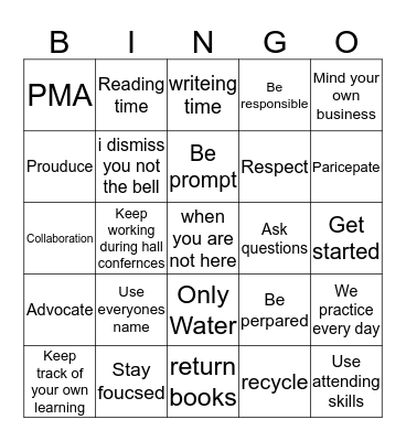Kevin Bingo Card