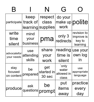 M Bingo Card