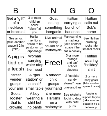 Haiti Morning Walk Bingo with Bob Bingo Card