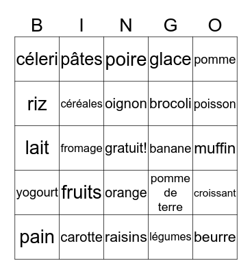 Je mange bien! Bingo Card