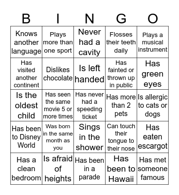 Find someone who... Bingo Card