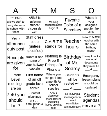 Welcome Back - Handbook Hunt Bingo Card