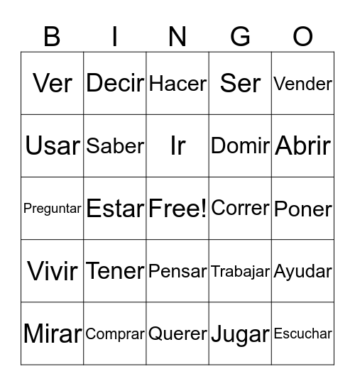 Spanish Bingo Card