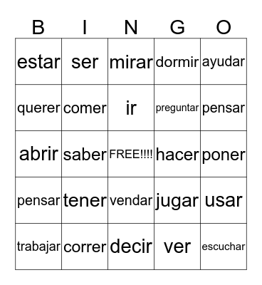 spanish BINGO Card