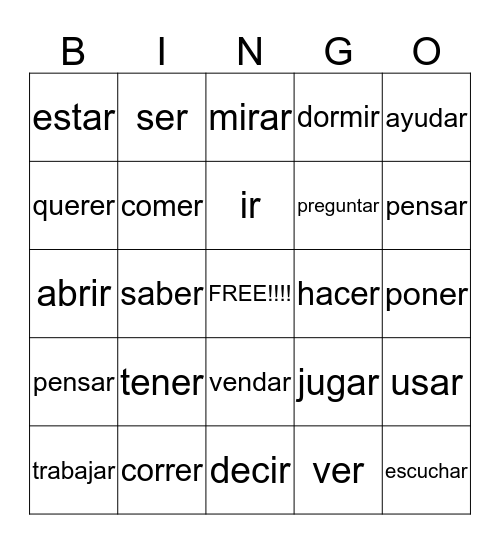 spanish BINGO Card