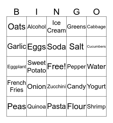 Nutrition Bingo Card