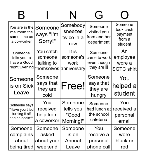 It's On You BINGO Card