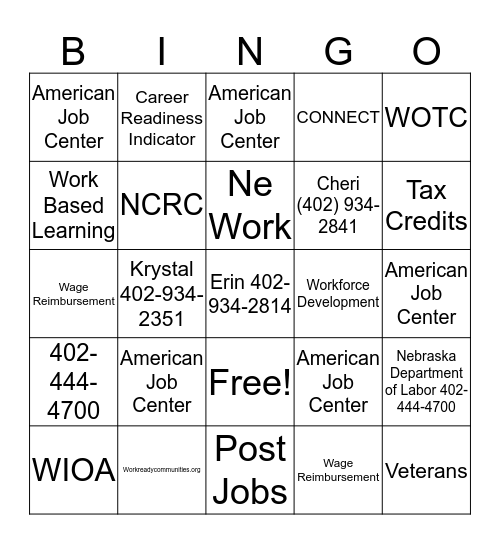 Workforce  Bingo Card