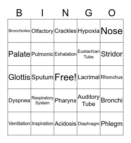 Med Terminology Terms Bingo Card