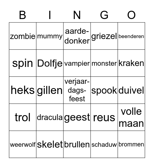 griezelbingo Card