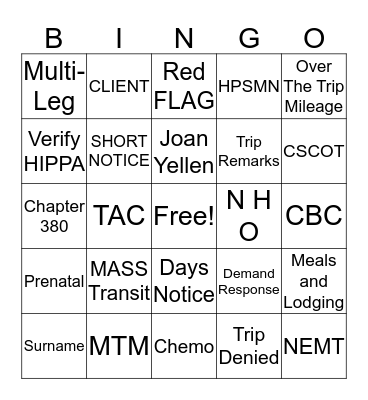 Training BINGO Card