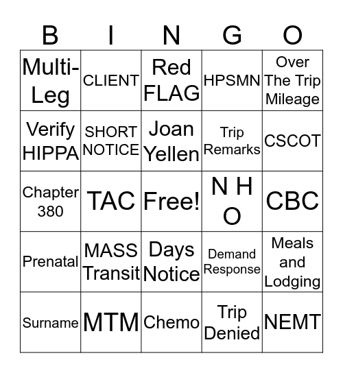 Training BINGO Card