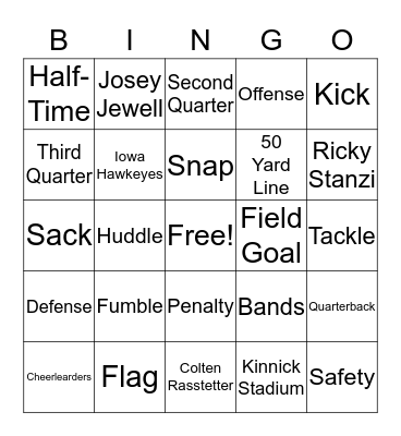 IOWA HAWKEYES FOOTBALL Bingo Card