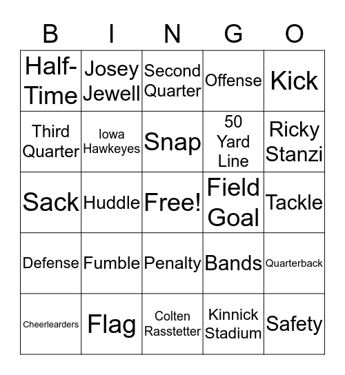 IOWA HAWKEYES FOOTBALL Bingo Card