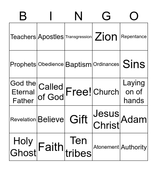 Articles of faith Bingo Card