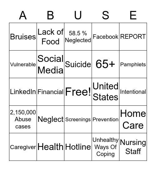 Elder Abuse  Bingo Card