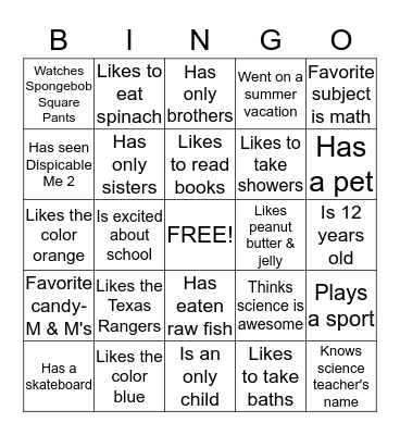 Getting to Know You Bingo Card