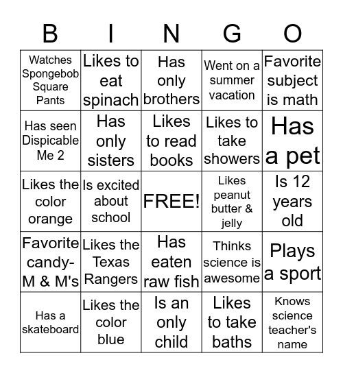 Getting to Know You Bingo Card