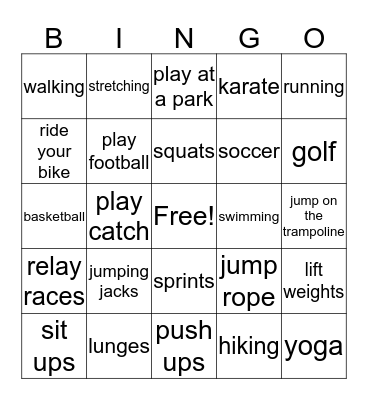 Fitness Bingo Card