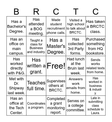 Blue Ridge Bingo Card