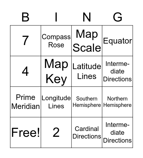 Map Skills Vocabulary  Bingo Card