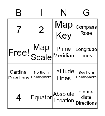 Map Skills Vocabulary  Bingo Card