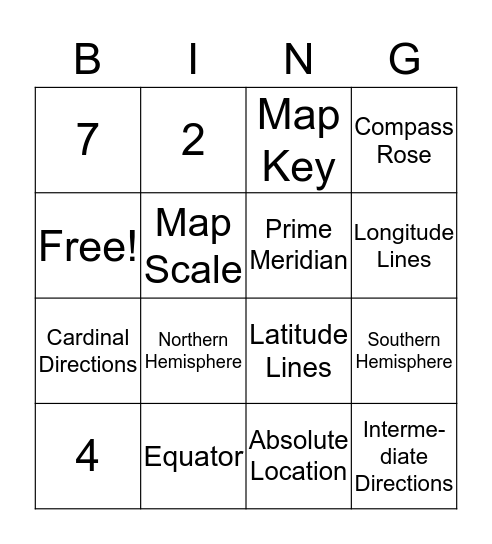Map Skills Vocabulary  Bingo Card