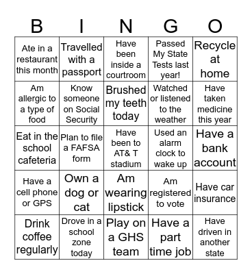 Who is in Your Class Bingo Card