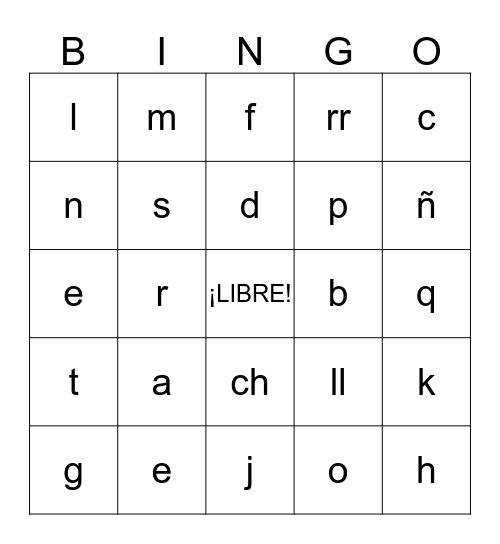 Bingo Alfabeto Bingo Card